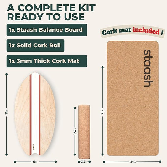 STAASH® Balance Board – Starter (Board + Roller) or Full Kit (w/Mat, Ball & Disc) – Core Balance Trainer for Fitness, Rehab, Surf – Free Coaching Videos