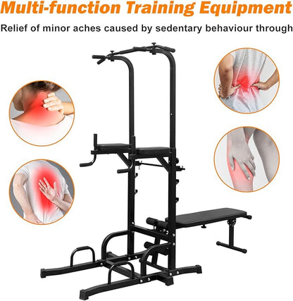 Power Tower with Bench Multifunctional Home Gym Pull