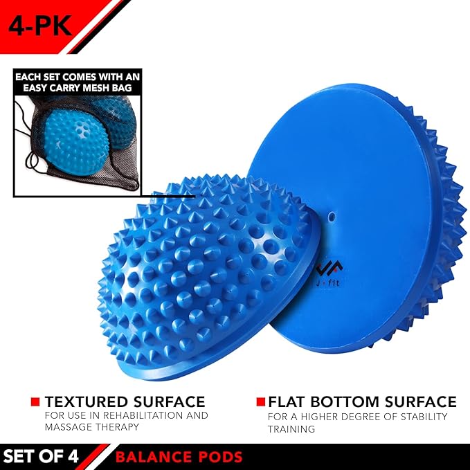 JFIT Balance Pod Sets - Set of 2 or 4 Pods - Textured and Smooth Sides for Improving Core Strength, Coordination, Balance - Great for Rehabilitation, Gym, Home Use, and Pet Training