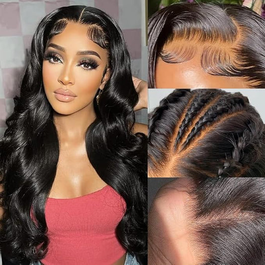 FABA Body Wave Lace Front Wigs - Human Hair, 30 Inch, 13x4 HD Lace, 180% Density, Natural Black, Pre-Plucked with Baby Hair