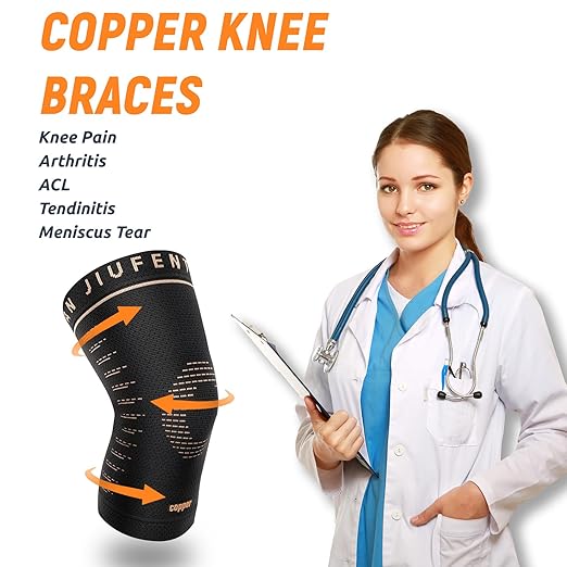 JIUFENTIAN Copper Knee Sleeve,Copper Knee Braces for Women and Men Arthritis,ACL, Tendinitis, Meniscus Tear, Joint Pain Relief, Running, Working Out, Fitness, Weightlifting (Small)