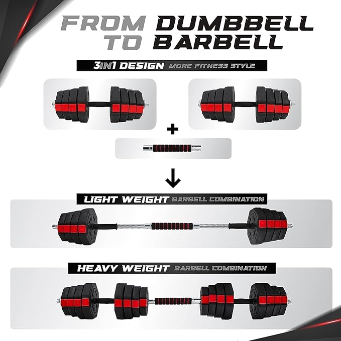 Yes4All Upgraded 44lbs/66lbs Pair Adjustable Weights Dumbbells Set, Free Weights Dumbbells Set with Connector, Cement Mixture
