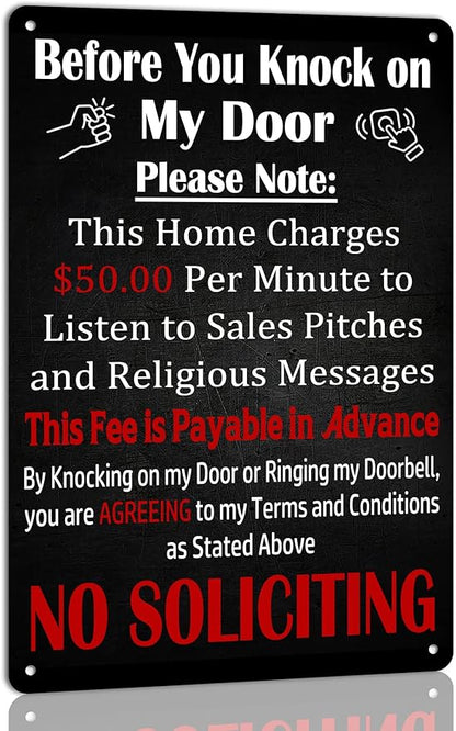 Before You Knock My Door No Soliciting Metal 8x12 Inch
