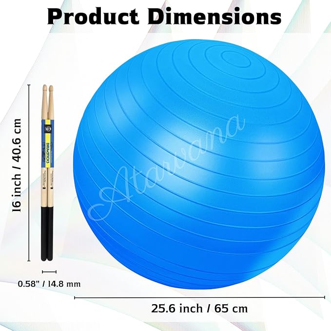 Atarvana Cardio Drumming Equipment Set, Extra Thick Yoga Ball with Pump & Cardio Drumming Sticks with Grips, Aerobic Exercise Ball Drumsticks Workout Set for Stability, Rhythm, Gymnastics