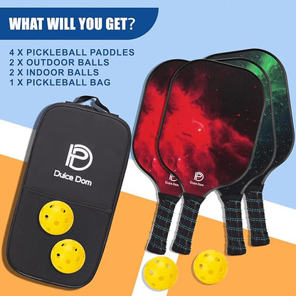 DULCE DOM Pickleball Paddles 2/4 with 4 Pickleball