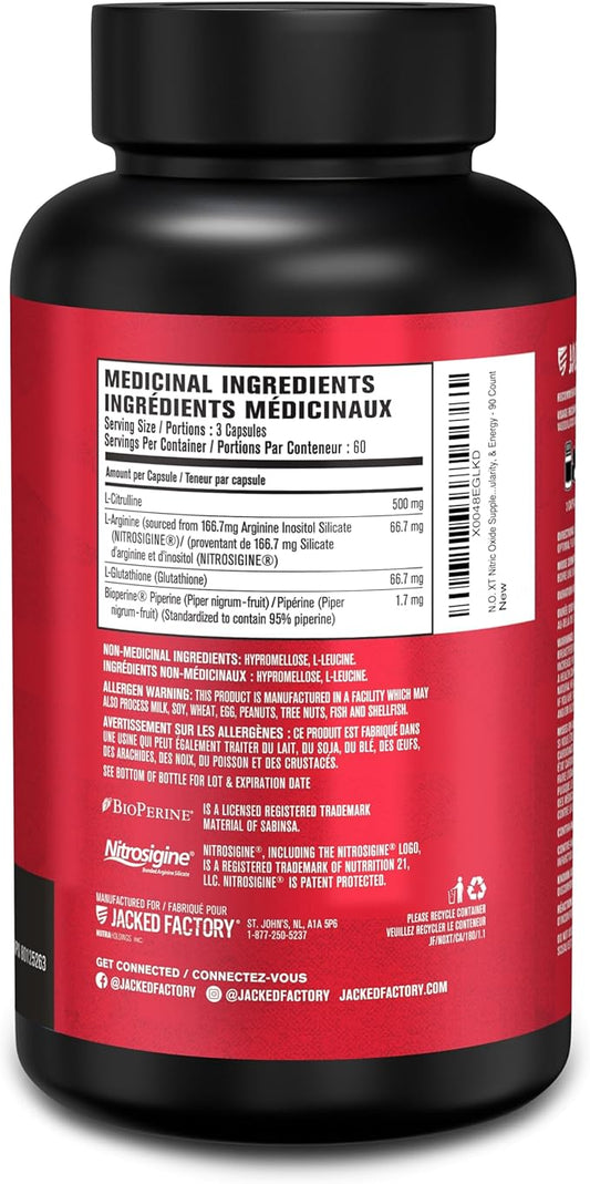Jacked Factory N.O. XT Nitric Oxide Supplements for Men w/Nitrosigine L Arginine L Citrulline Supplement for Muscle Pumps & Vascularity - Pre Workout Nitric Oxide Booster & Muscle Builder - 180 Caps