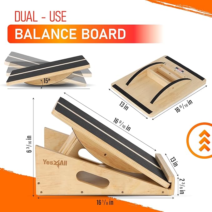 Yes4All 2-in-1 Professional Wooden Balance Boards & Slant Board, 400 lb Adjustable Incline Slant Board for Squats, Balance Boards for Adults