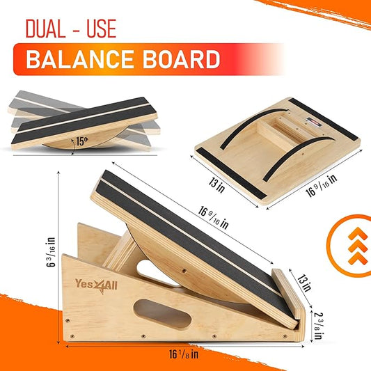Yes4All 2-in-1 Professional Wooden Balance Boards & Slant Board, 400 lb Adjustable Incline Slant Board for Squats, Balance Boards for Adults