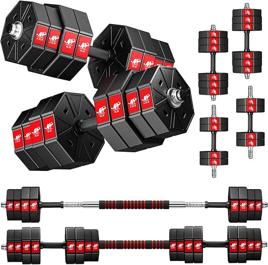 Adjustable Weights Dumbbells Set, 44Lbs 66Lbs 88Lbs 3 in 1 Adjustable Weights Dumbbells Barbell Set, Home Fitness Weight Set Gym Workout Exercise Training with Connecting Rod for Men Women