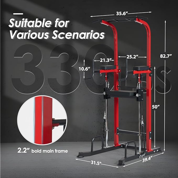 SogesPower Power Tower Dip Station Pull Up Bar