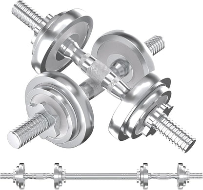 VIVITORY Fitness Dumbbells Set, Adjustable Weight Sets up to 11/22/44/66/110 lbs, with Metal Connecting Rod Used As Barbell, Chromed Weights, Hardcover Gift Box, Home Gym Work Out Training Equipment