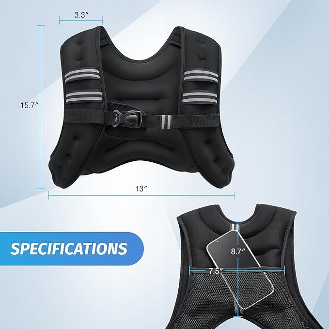 ZELUS Weighted Vest, 12lb Weight Vest with Reflective Stripe for Workout, Strength Training, Running, Fitness, Muscle Building, Weight Loss, Weightlifting