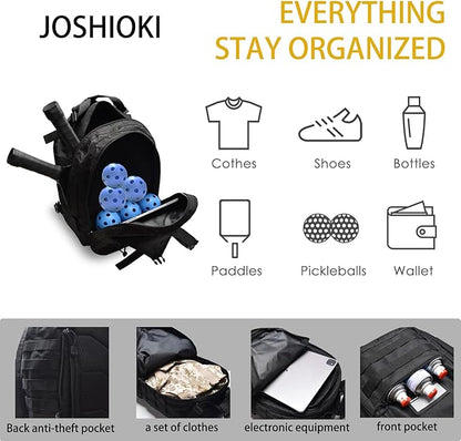 Pickleball Bag Pickleball Paddle Backpack For Women Man Mens Sling Bag Accessories Tennis Racket With Water Bottle Holder 17x9.5x8 Inches Ball Bag -Black