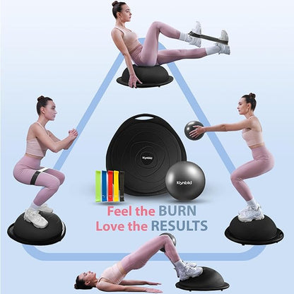 Half Balance Ball Trainer, Inflatable Half Exercise Ball Balance Trainer with Pilates Ball & Resistance Bands, Non-Slip Half Yoga Ball for Home Gym Full Body Workouts