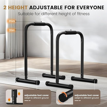 Sportsroyals Dip Bar, Adjustable Dip Stands Station for Home, Functional Heavy Duty Parallette Bars for Upper Body Workout (400/1200LBS Loading Capacity, 2025 New Version)