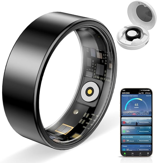 Smart Ring Pro, Fitness Tracker with Heart Rate, Blood Pressure, Stress, Sleep Tracking, Step Tracking, 10ATM Waterproof, Smart Ring for iPhone and Android (Black 2.0, 11)