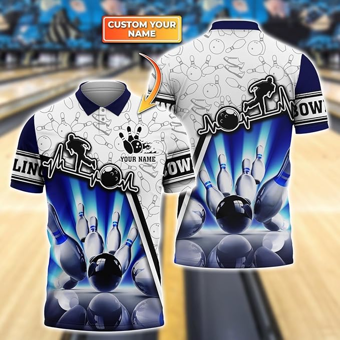 Personalized 3D Bowling Polo Shirts, Custom Name, Team Name Shirt, Bowling Shirts for Men Women, Birthday, Christmas