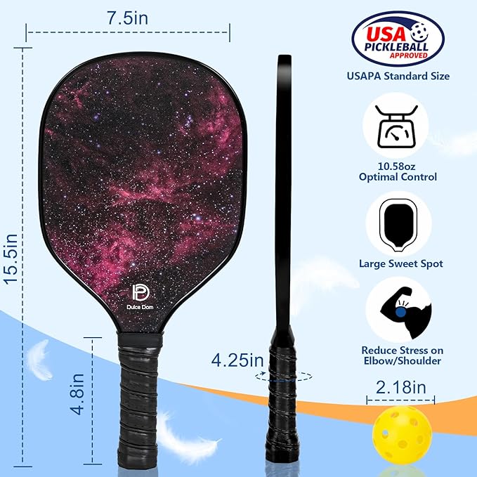 DULCE DOM Pickleball Paddles 2/4 with 4 Pickleball
