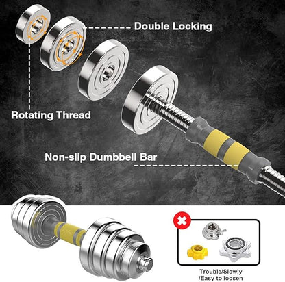 PHOEROS Adjustable Dumbbell Set - 44/66/88 LBS weights set, Dumbbell Barbell 3 in 1, Steel Dumbbells Pair with Connecting Rod for Adults Women Men Fitness Workout, Home Gym Exercise Training Equipment (44, Pounds)