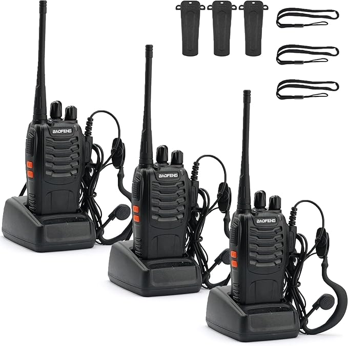 BAOFENG 888S Walkie Talkies Long Range for Adults Earpieces,16 Channel (3Pack)