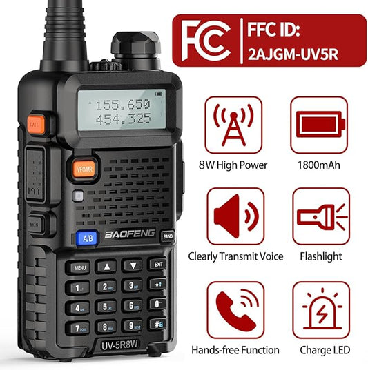 Baofeng UV-5R 8W Ham Radio Long Range UV5R 4Pack Battery,Programming Radio,2Pack