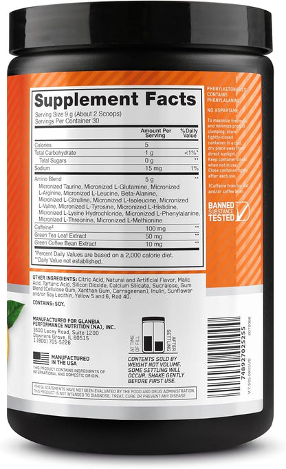 Optimum Nutrition Amino Energy - Pre Workout with Green Tea, BCAA, Amino Acids, Keto Friendly, Green Coffee Extract, Energy Powder - Orange Cooler, 30 Servings (Packaging May Vary)