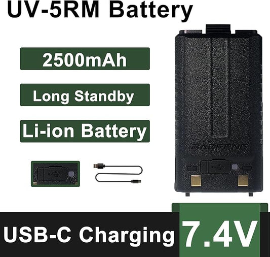 BAOFENG UV-5RM Battery 2500mAh Enlarge Capacity for UV-5RH 7.4V BL-5RH BL-5RH Li-ion GM-5RH Walkie