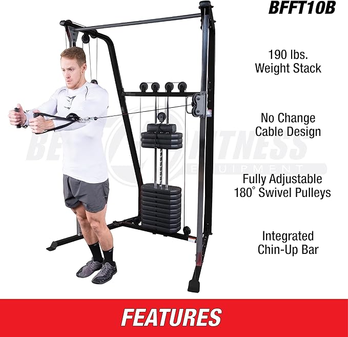 Body-Solid Best Fitness (BFFT10B) Functional Trainer Cable Machine, Full Body Workout Weight Stacks, Chest and Shoulder Exercise Home Gym LAT Pulldown Machines with 190lb Weights Stack, Black
