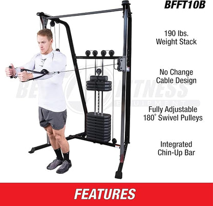 Body-Solid Best Fitness (BFFT10B) Functional Trainer Cable Machine, Full Body Workout Weight Stacks, Chest and Shoulder Exercise Home Gym LAT Pulldown Machines with 190lb Weights Stack, Black