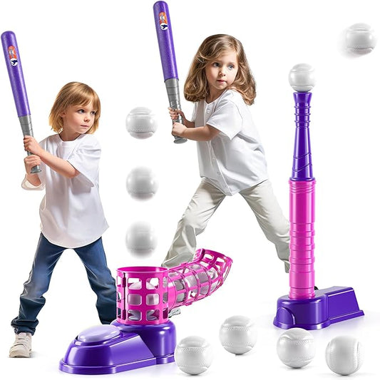 TEMI 2 in 1 Tee Ball Set 3-5|5-8, Kids 10 Balls, 3 4 4 5 5 6 6 7 7 8 8 Year