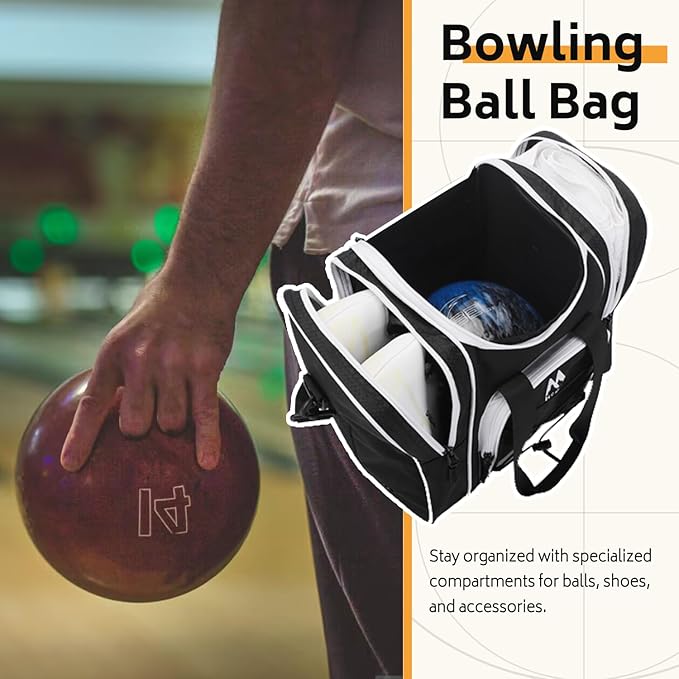 Bowling Ball Bag for Single Ball, Bowling Tote with Padded Holder,Fits Shoes up to Men’s Size 14, Carry Bag for Bowling Accessories