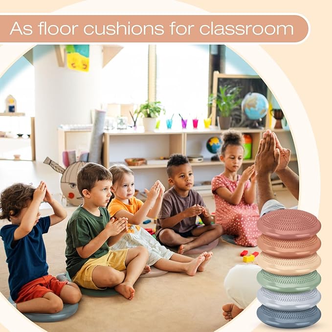 Amylove 6 Pcs Inflated Wobble Cushion Pump Wiggle Seat for Sensory Kids Flexible Seating Exercise Balance Disc Sensory Chair for Office School Home Equipment, Pump Included