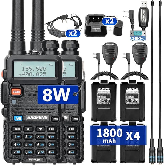 Baofeng UV-5R 8W Ham Radio Long Range UV5R 4Pack Battery,Programming Radio,2Pack