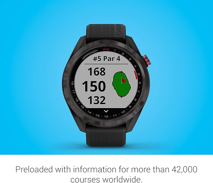Garmin Approach S42 GPS Golf Smartwatch | Vibrant 1.2" Touchscreen Display | Long Battery Life | Activity and Sleep Tracking | Integrated with Garmin Golf App with Signature Stand Power Bundle