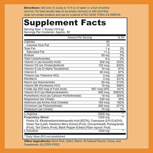 DOCTOR RECOMMENDED SUPPLEMENTS Cardio Heart Health Powder – L-Arginine Supplement 5000mg & L-Citrulline 1000mg, Tart Cherry Flavor (Pack of 2-16.82 oz / 33.64 oz)