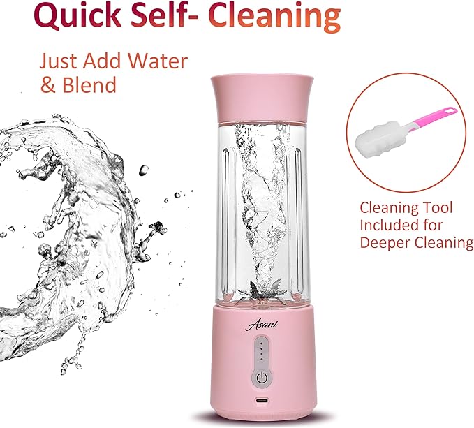 Asani Portable Mini Blender for Shakes and Smoothies, USB Rechargeable, Pink