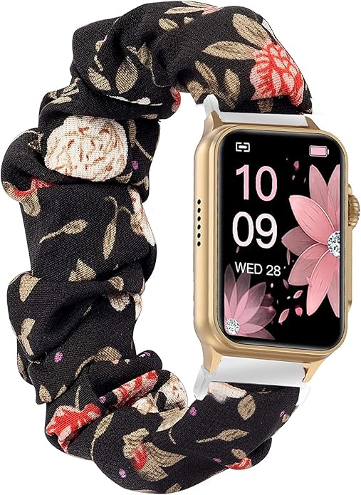 Compatible for FITVII Nexa, HM21, HM68, H86, HM57, HM78, H56 Smart Watch Fitness Tracker Bands, 18mm, 20mm, 22mm Fabric Elastic Scrunchie Elastic Women Cute Replacement Straps