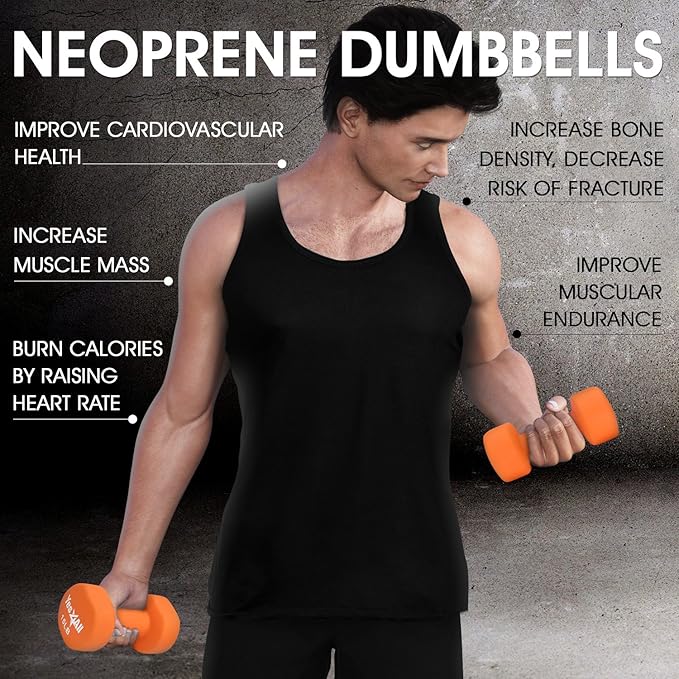 Yes4All Deluxe Neoprene Dumbbells (A Pair) – Multi Color & Weights Available (E-Black - 10 lbs (Pair))