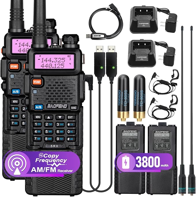 BAOFENG UV-5RX (Upgraded of UV-5R) Multi-Band Ham Radio 136-174/400-520Mhz Receiving, 805s Antenna 771 Antenna (2 Pack)