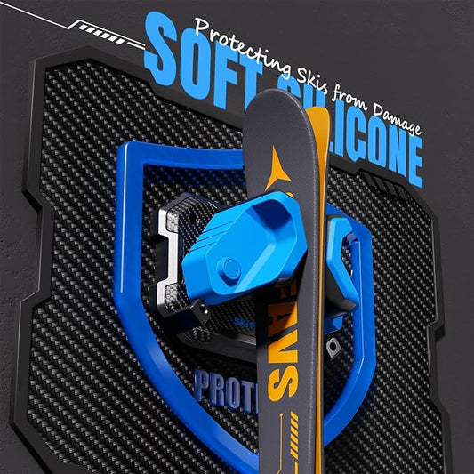 Ski & Snowboard Wall Rack for Garage Wall Fits Any Ski/board, Ski Wall Mount Holders Damage-Free Storage Rack, Garage Organization Space-Saving Winter Gear Organizer, Blue, 2 Pack