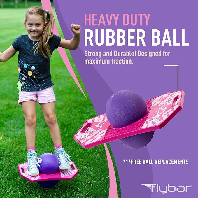 Flybar Pogo Trick Ball for Kids, Bounce Board for Boys and Girls Ages 6+, Up to 160 lbs, Includes Pump, Easy to Carry Handle, Durable Plastic Deck Indoor, Outdoor Toy Pogo Jumper,