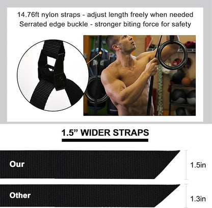 PACEARTH Gymnastic Rings 1100lbs Capacity with 14.76ft Adjustable