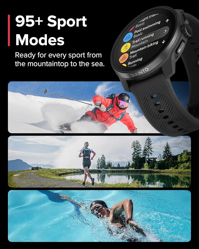 SUUNTO Race S GPS Sports Watch, 1.32" AMOLED Touchscreen w/Crown, 13 Days Battery Life, Training & Sleep Health Tracking, Dual-GNSS, 32GB Global Offline Maps, Lightweight for Running, All Black