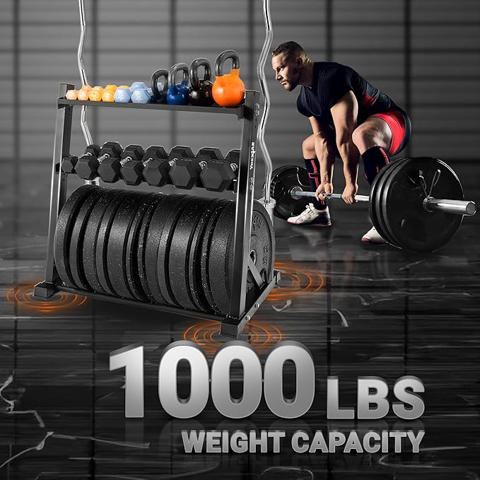 Yes4All 6 Pegs & 4 Barbell Storage Racks Load Up to 1190 LBS - Wall Mounted Weight Plate Tree & Barbell Holder