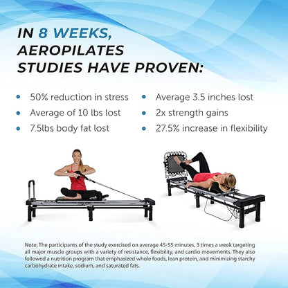 AeroPilates Reformer - Pilates Reformer Workout Machine for Home Gym - Cardio Fitness Rebounder- Up to 300 lbs Weight Capacity, Black