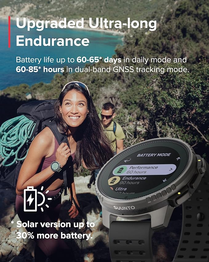SUUNTO Vertical Titanium Solar GPS Adventure Watch, Dual-Band GNSS, Offline Maps, Solar Charging, 95+ Sports Modes, Training Metrics & Recovery Insights