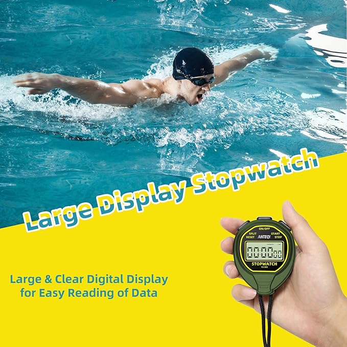 Waterproof Stopwatch, Large Display Simple Silent Stop Watch