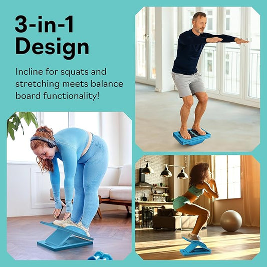 slant Board Turns Into balance board - Premium Calf Stretcher and Wobble Board for Effective Calf Stretching and Squats