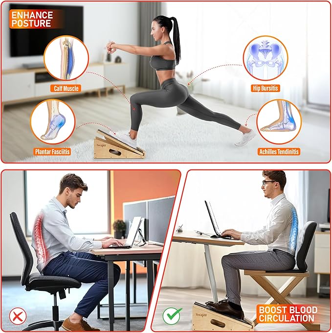 Yes4All 2-in-1 Professional Wooden Balance Boards & Slant Board, 400 lb Adjustable Incline Slant Board for Squats, Balance Boards for Adults