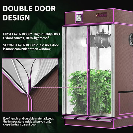 ATOUR 32"x32"x63" Grow Tent, 1680D High Reflective Mylar Hydroponic Grow Tents, Waterproof Grow Tent with Double Cleart Observation Door and Floor Tray, for Indoor Plant Growing